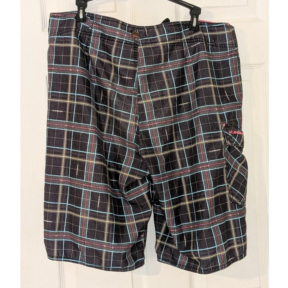 Quiksilver Mens Plaid Board Shorts Black Blue Pink Cargo Pocket Size 36